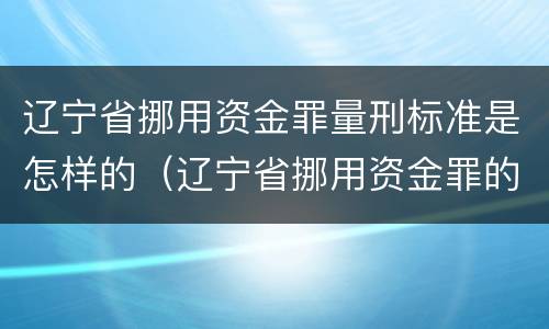 辽宁省挪用资金罪量刑标准是怎样的（辽宁省挪用资金罪的立案标准）