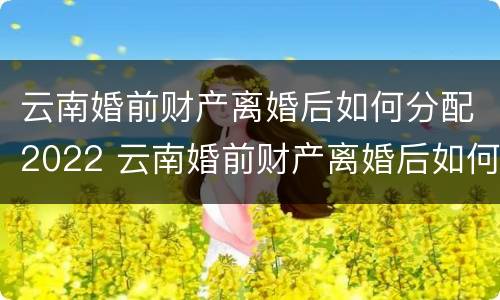 云南婚前财产离婚后如何分配2022 云南婚前财产离婚后如何分配2022年