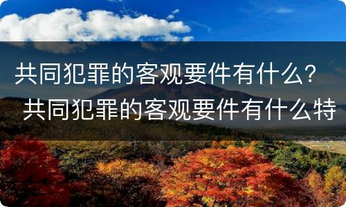 共同犯罪的客观要件有什么？ 共同犯罪的客观要件有什么特征