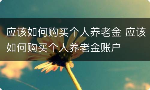 应该如何购买个人养老金 应该如何购买个人养老金账户