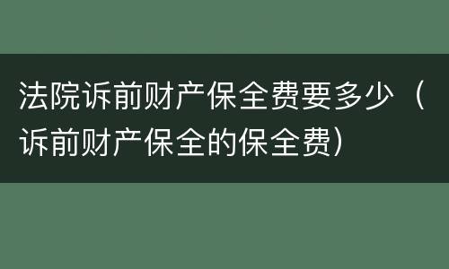 法院诉前财产保全费要多少（诉前财产保全的保全费）