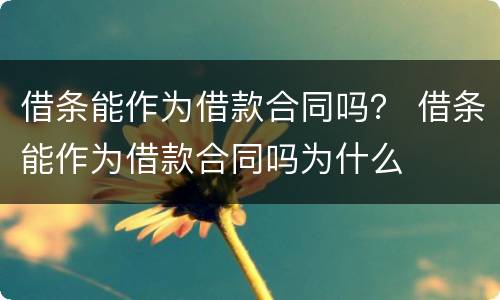 借条能作为借款合同吗？ 借条能作为借款合同吗为什么