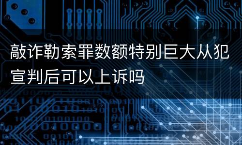 敲诈勒索罪数额特别巨大从犯宣判后可以上诉吗