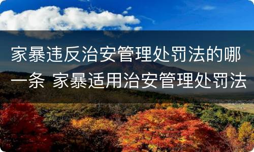 家暴违反治安管理处罚法的哪一条 家暴适用治安管理处罚法吗