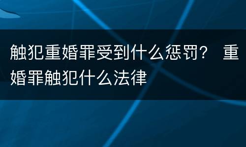 触犯重婚罪受到什么惩罚？ 重婚罪触犯什么法律