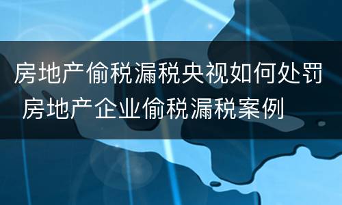 房地产偷税漏税央视如何处罚 房地产企业偷税漏税案例