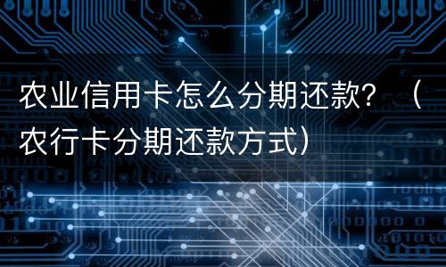 农业信用卡怎么分期还款？（农行卡分期还款方式）