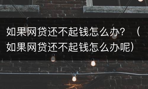 如果网贷还不起钱怎么办？（如果网贷还不起钱怎么办呢）