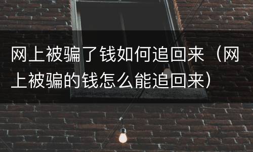 网上被骗了钱如何追回来（网上被骗的钱怎么能追回来）