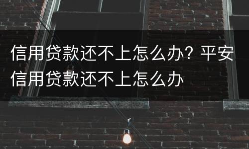 信用贷款还不上怎么办? 平安信用贷款还不上怎么办