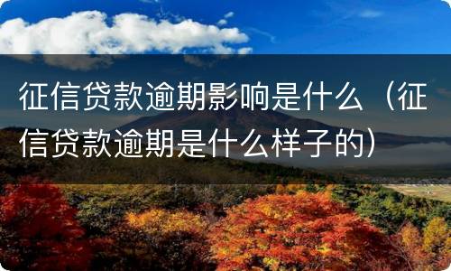征信贷款逾期影响是什么（征信贷款逾期是什么样子的）