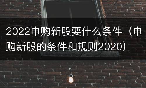 2022申购新股要什么条件（申购新股的条件和规则2020）