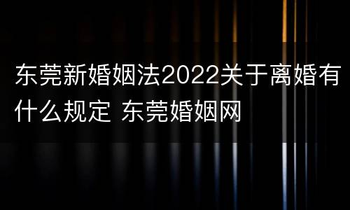 东莞新婚姻法2022关于离婚有什么规定 东莞婚姻网