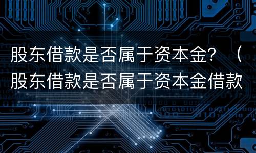 股东借款是否属于资本金？（股东借款是否属于资本金借款）