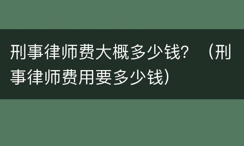 刑事律师费大概多少钱？（刑事律师费用要多少钱）