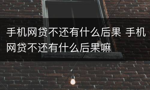 手机网贷不还有什么后果 手机网贷不还有什么后果嘛