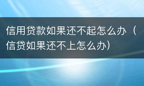 信用贷款如果还不起怎么办（信贷如果还不上怎么办）