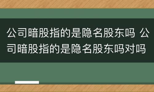 公司暗股指的是隐名股东吗 公司暗股指的是隐名股东吗对吗