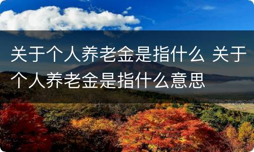 关于个人养老金是指什么 关于个人养老金是指什么意思