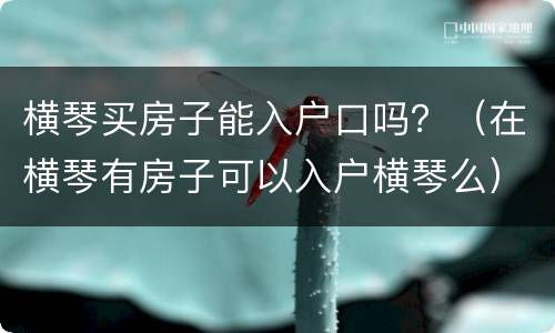 横琴买房子能入户口吗？（在横琴有房子可以入户横琴么）
