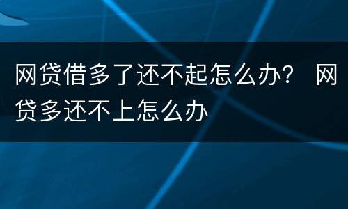 网贷借多了还不起怎么办？ 网贷多还不上怎么办