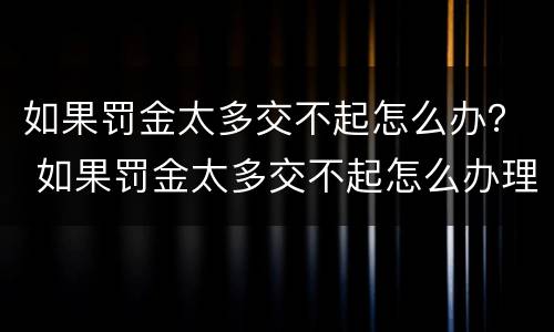 如果罚金太多交不起怎么办？ 如果罚金太多交不起怎么办理