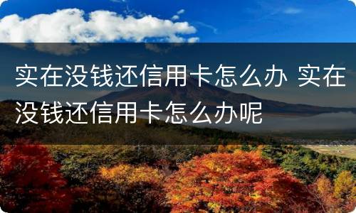 实在没钱还信用卡怎么办 实在没钱还信用卡怎么办呢