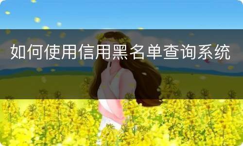 如何使用信用黑名单查询系统