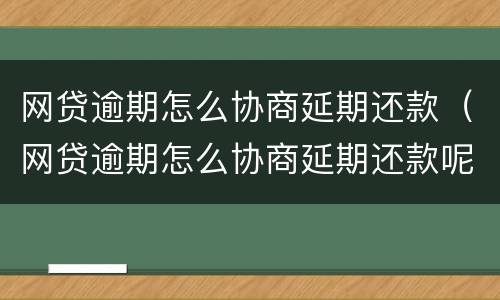 网贷逾期怎么协商延期还款（网贷逾期怎么协商延期还款呢）
