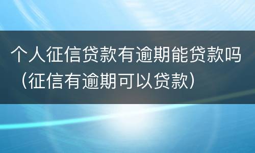 个人征信贷款有逾期能贷款吗（征信有逾期可以贷款）