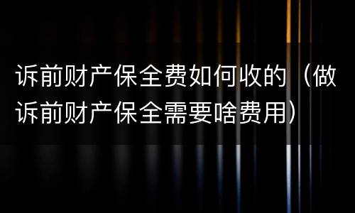 诉前财产保全费如何收的（做诉前财产保全需要啥费用）