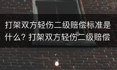 打架双方轻伤二级赔偿标准是什么? 打架双方轻伤二级赔偿标准是什么呢