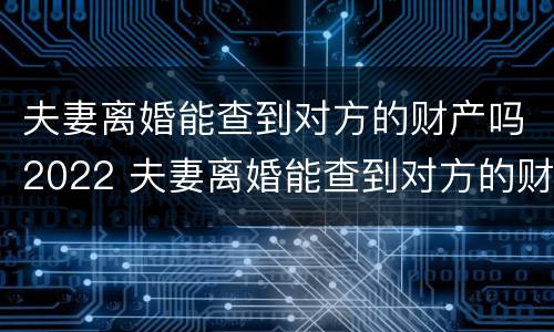 夫妻离婚能查到对方的财产吗2022 夫妻离婚能查到对方的财产吗2022年