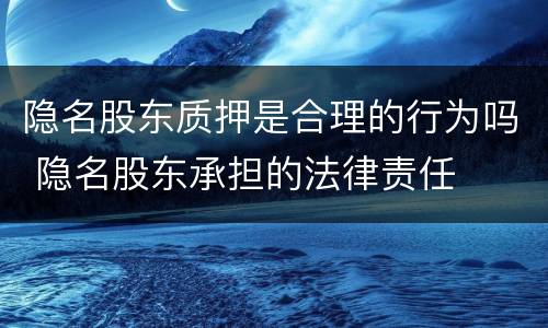隐名股东质押是合理的行为吗 隐名股东承担的法律责任