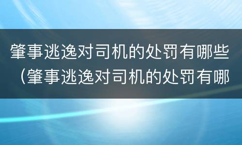 肇事逃逸对司机的处罚有哪些（肇事逃逸对司机的处罚有哪些标准）