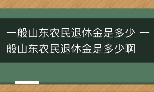 一般山东农民退休金是多少 一般山东农民退休金是多少啊