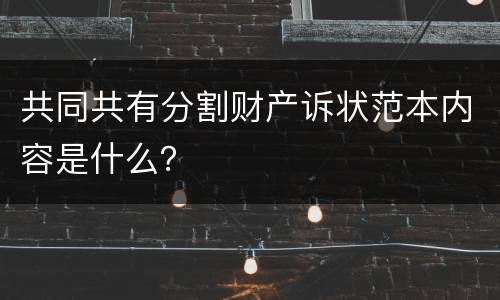 共同共有分割财产诉状范本内容是什么？