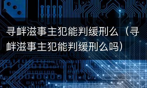寻衅滋事主犯能判缓刑么（寻衅滋事主犯能判缓刑么吗）