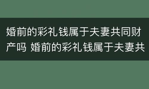 婚前的彩礼钱属于夫妻共同财产吗 婚前的彩礼钱属于夫妻共同财产吗女方
