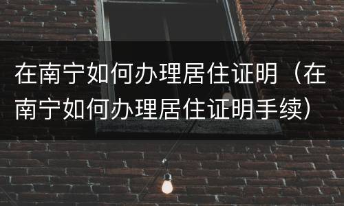 在南宁如何办理居住证明（在南宁如何办理居住证明手续）