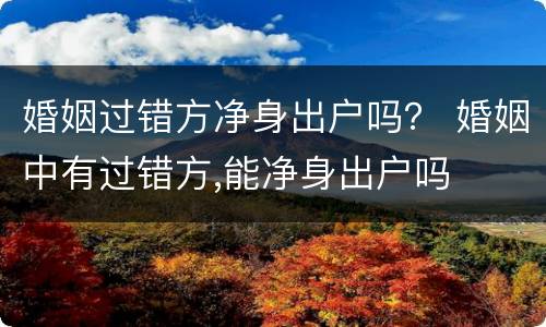 婚姻过错方净身出户吗？ 婚姻中有过错方,能净身出户吗