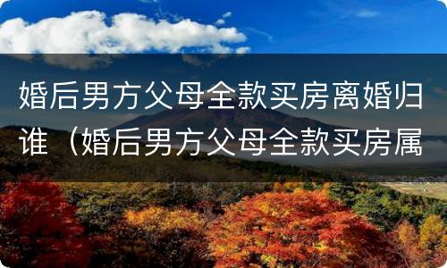 婚后男方父母全款买房离婚归谁（婚后男方父母全款买房属于共同财产吗新婚姻法）