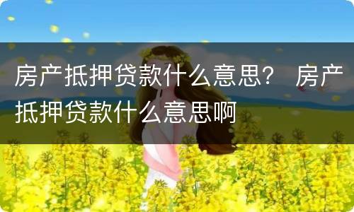 房产抵押贷款什么意思？ 房产抵押贷款什么意思啊