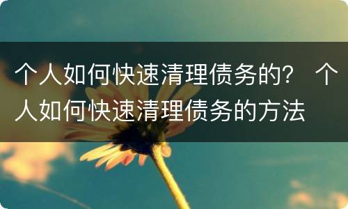 个人如何快速清理债务的？ 个人如何快速清理债务的方法