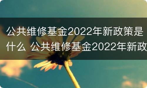 公共维修基金2022年新政策是什么 公共维修基金2022年新政策是什么时候