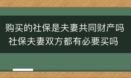 购买的社保是夫妻共同财产吗 社保夫妻双方都有必要买吗