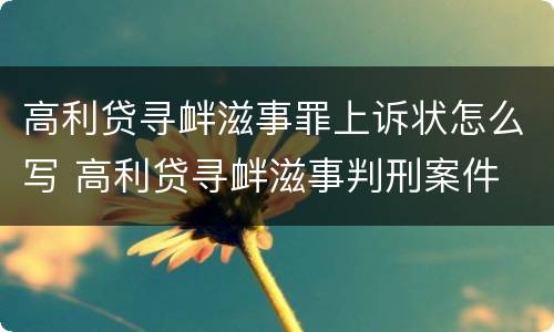 高利贷寻衅滋事罪上诉状怎么写 高利贷寻衅滋事判刑案件