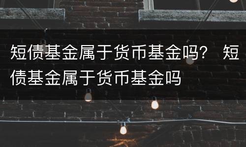 短债基金属于货币基金吗？ 短债基金属于货币基金吗
