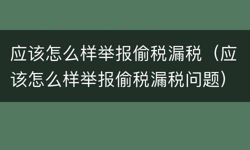 应该怎么样举报偷税漏税（应该怎么样举报偷税漏税问题）