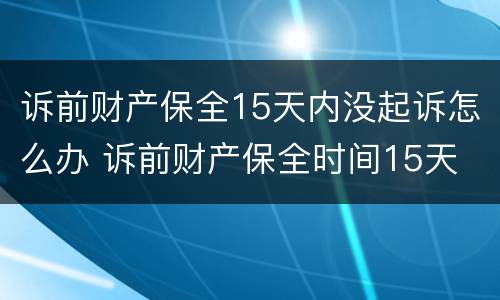 诉前财产保全15天内没起诉怎么办 诉前财产保全时间15天